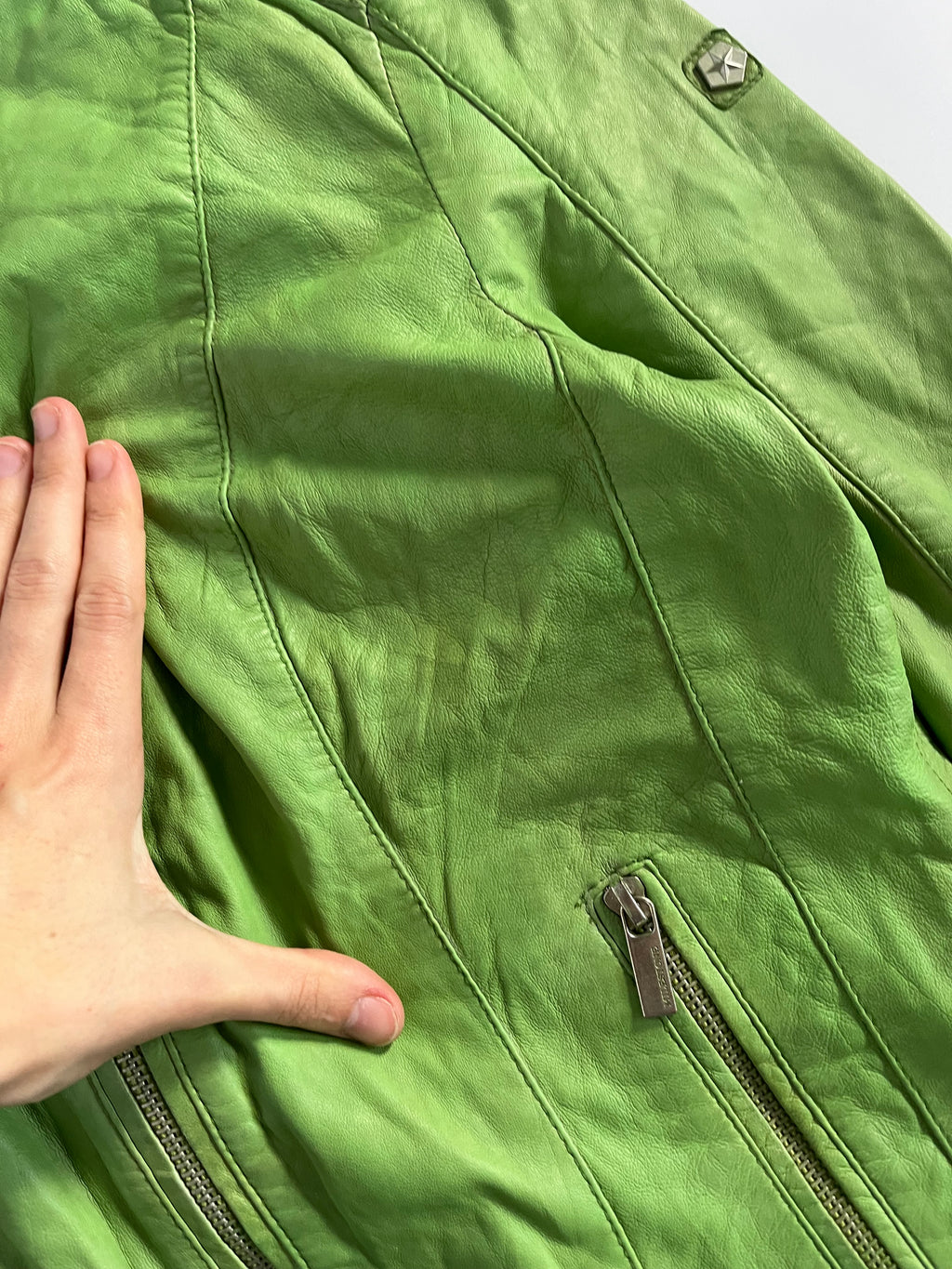 Lime green genuine leather moto jacket
