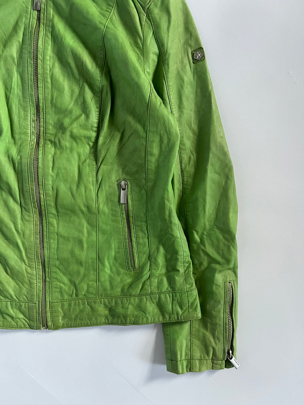 Lime green genuine leather moto jacket