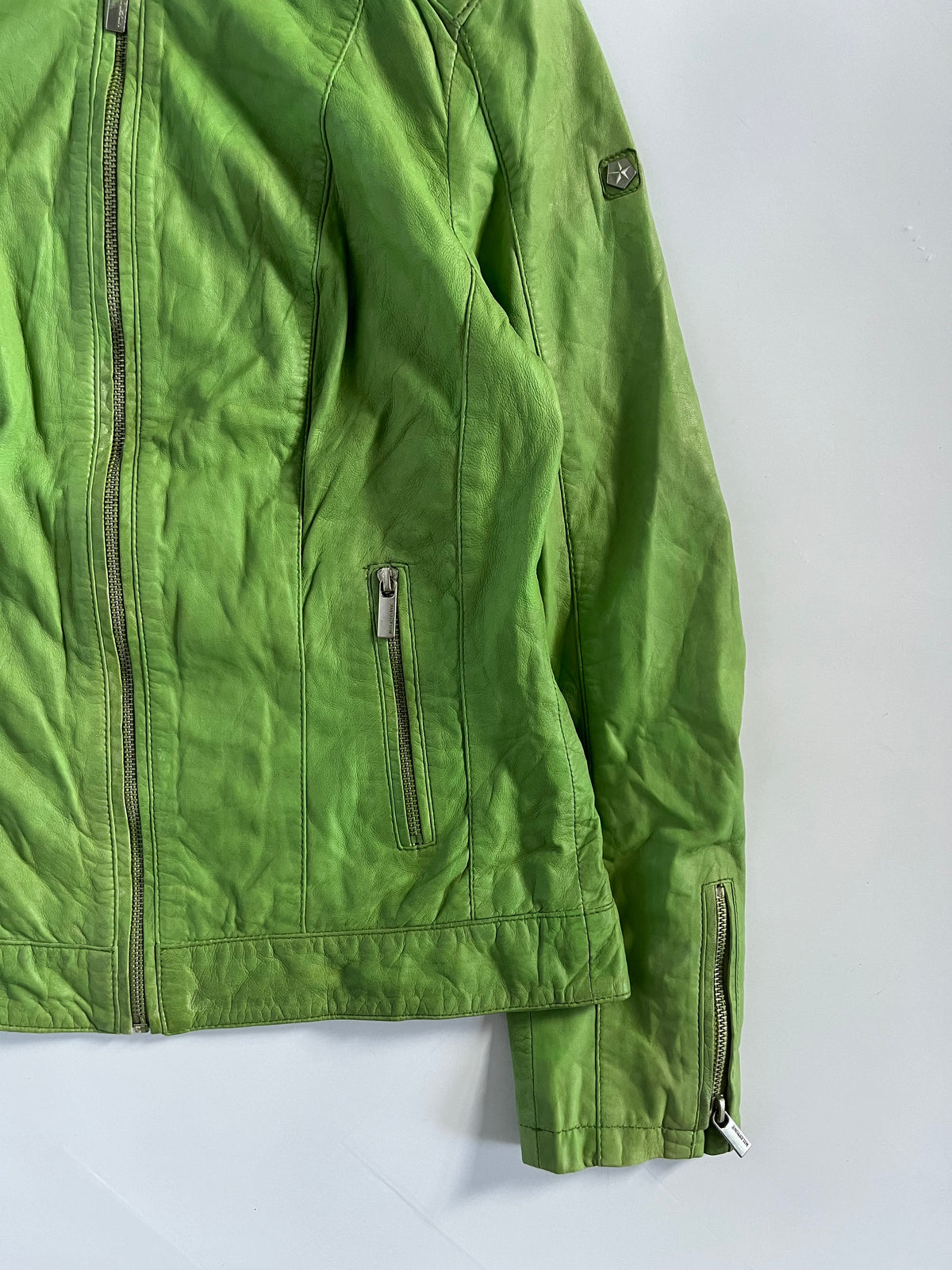 Lime green genuine leather moto jacket