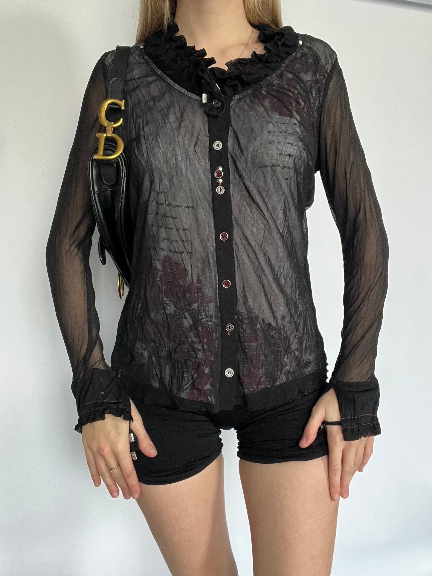 Mesh lace up cardigan