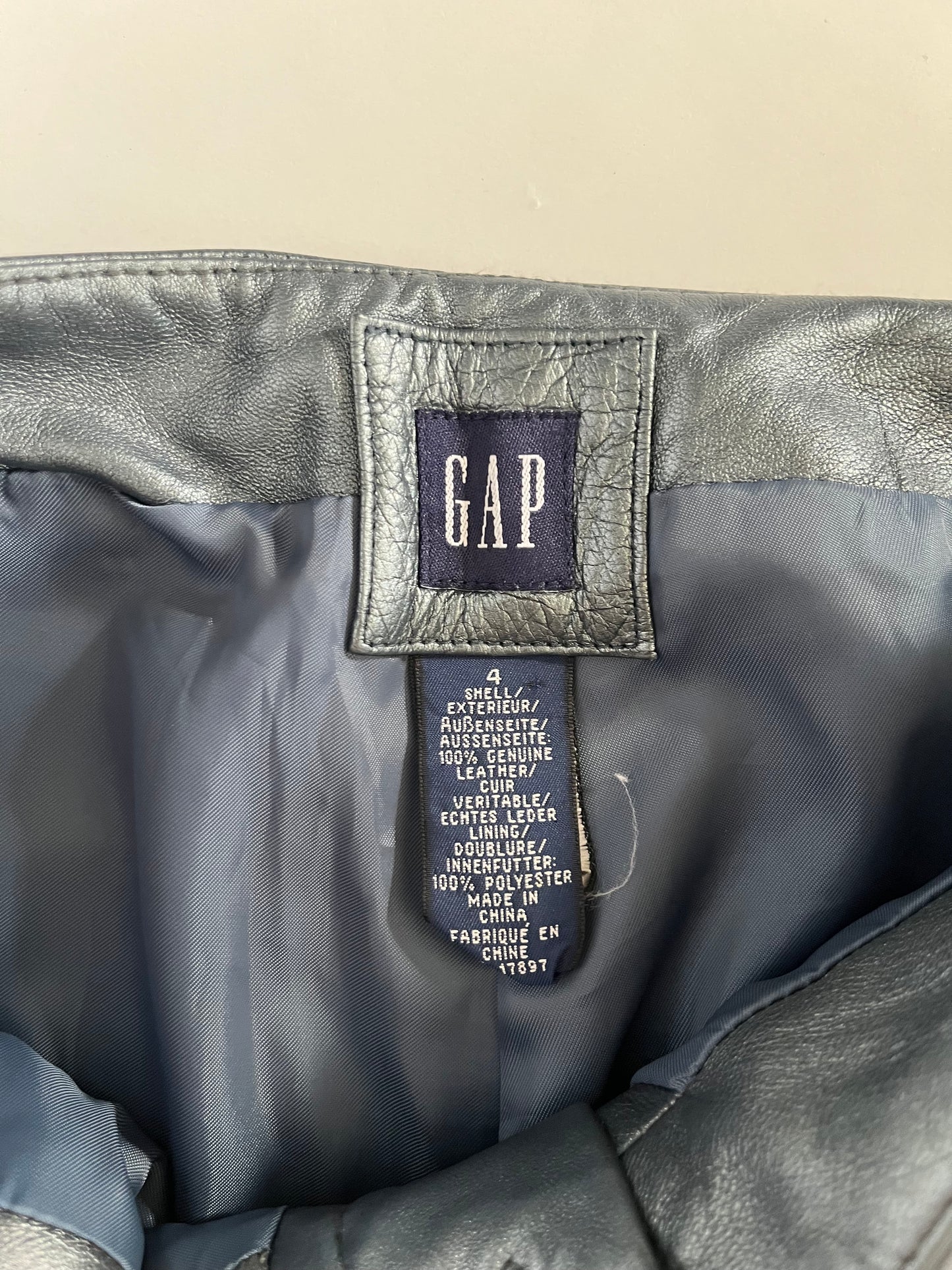 Blue genuine leather straight leg trousers