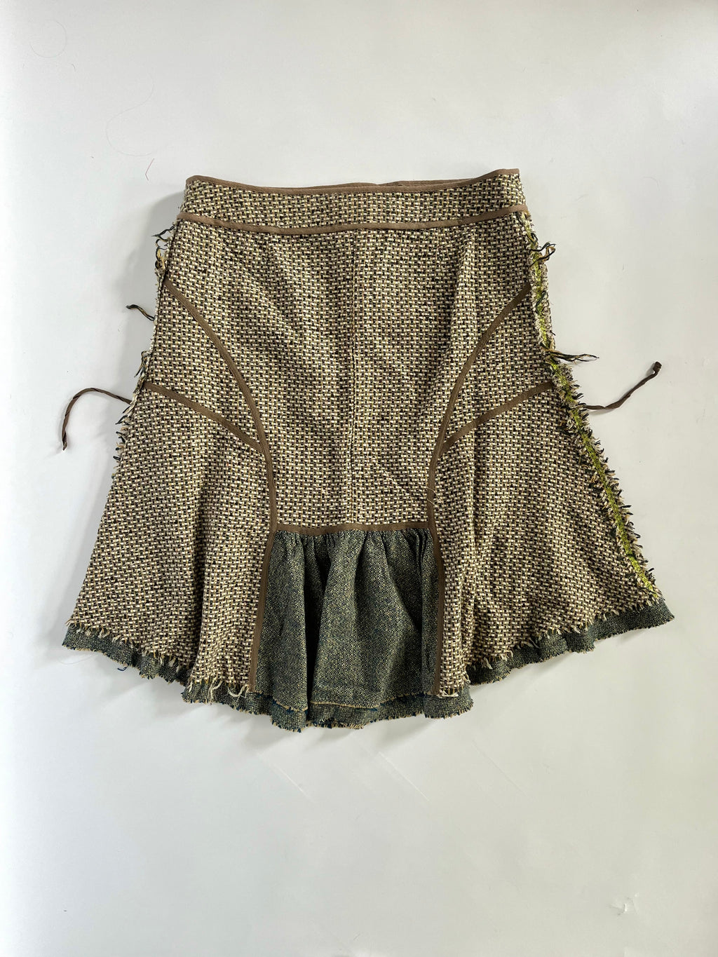 Distressed tweed knee length skirt