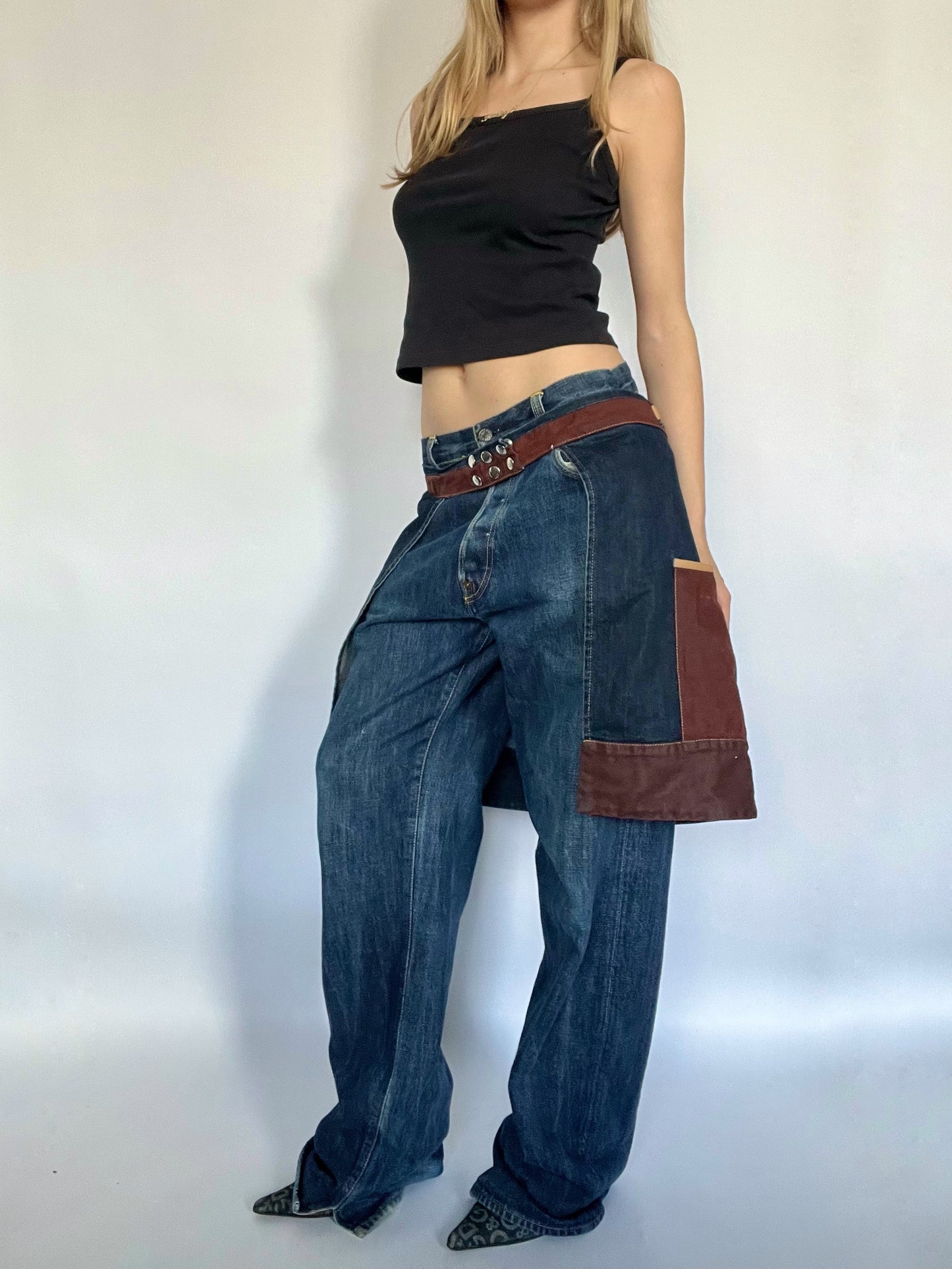 Denim utility belt skirt