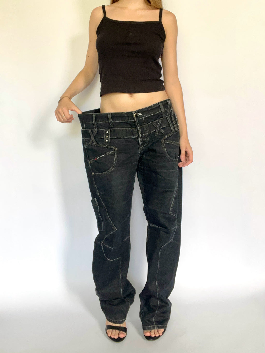 Black Japanese subversive straight leg jeans