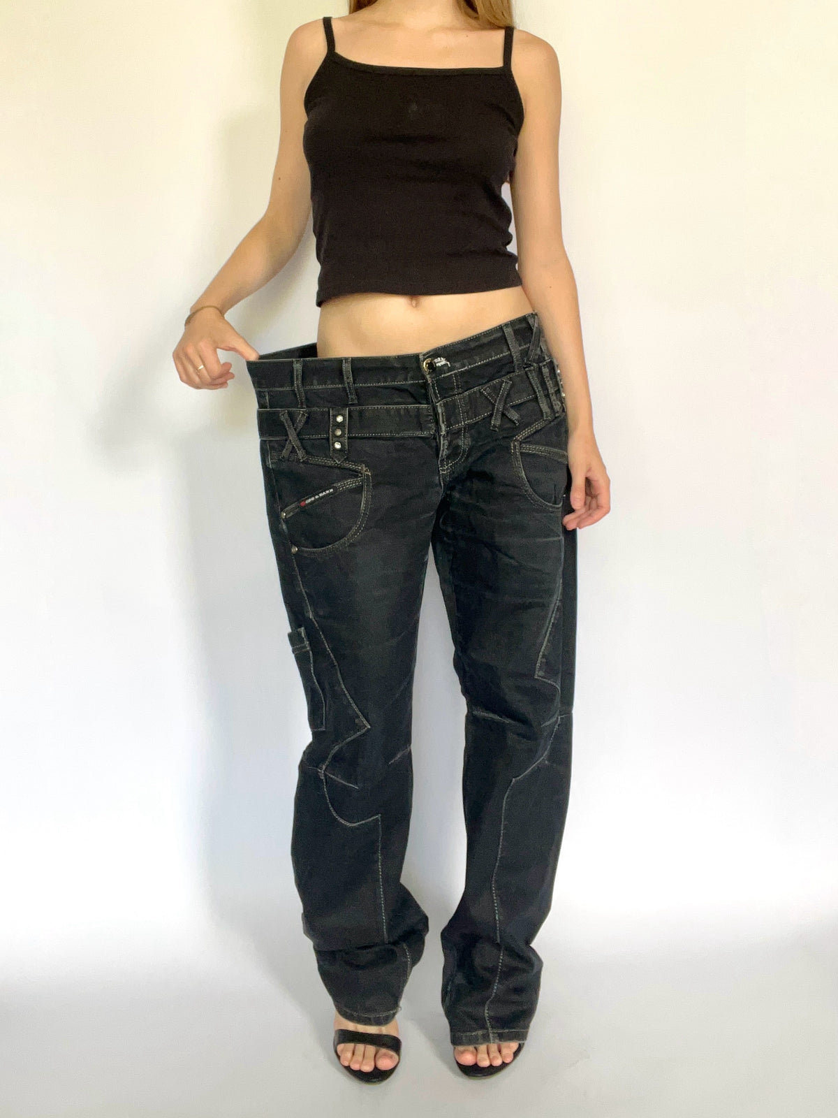 Black Japanese subversive straight leg jeans