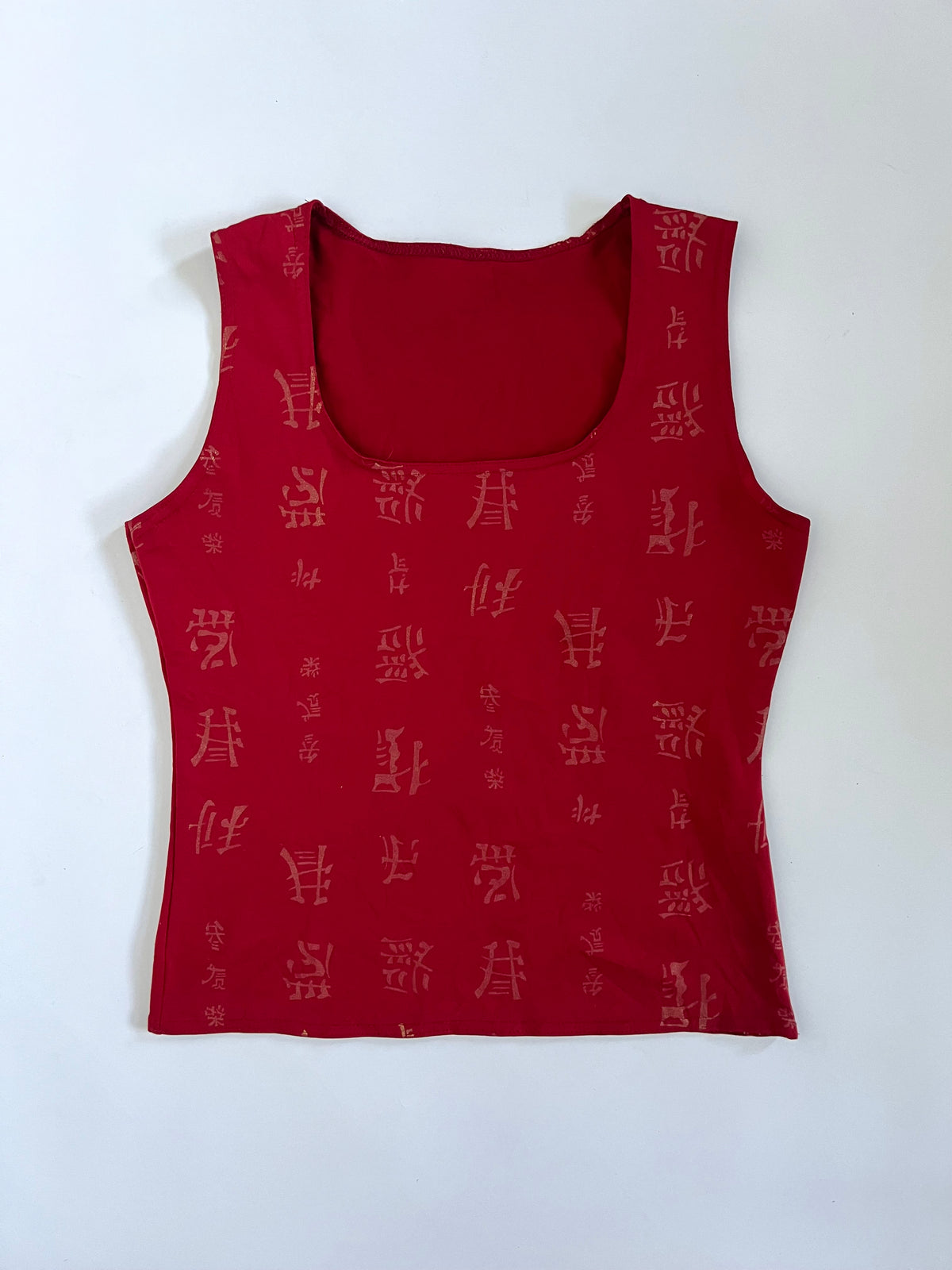 Red asian text graphic tank top