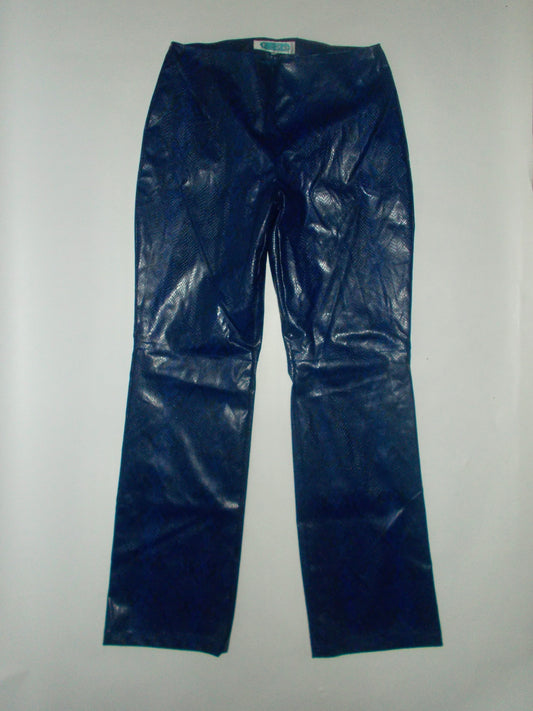 Blue patent snakeskin trousers