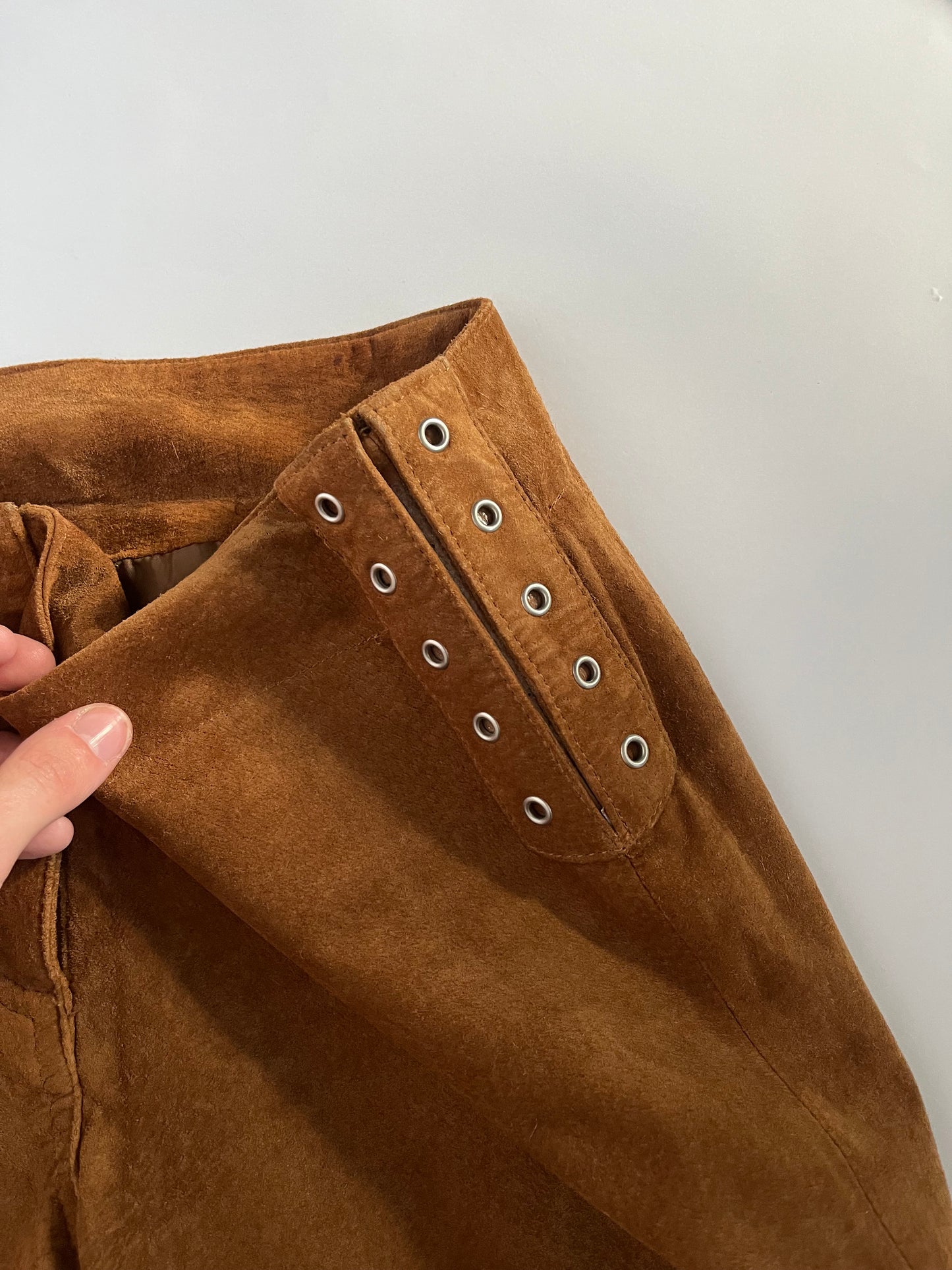Genuine suede flare trousers