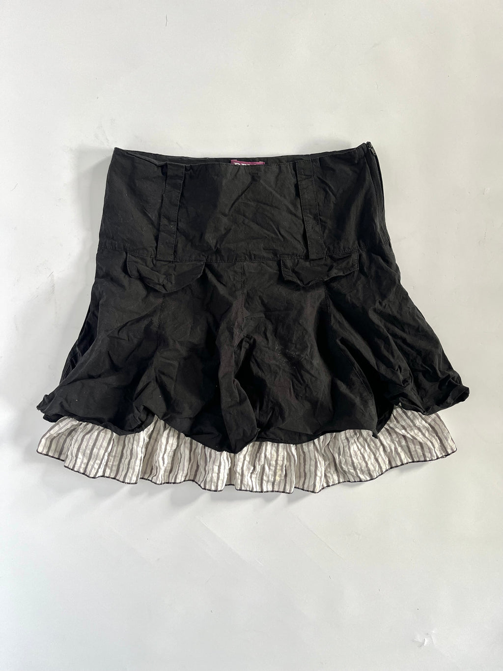 Black & stripe ruffle knee length skirt