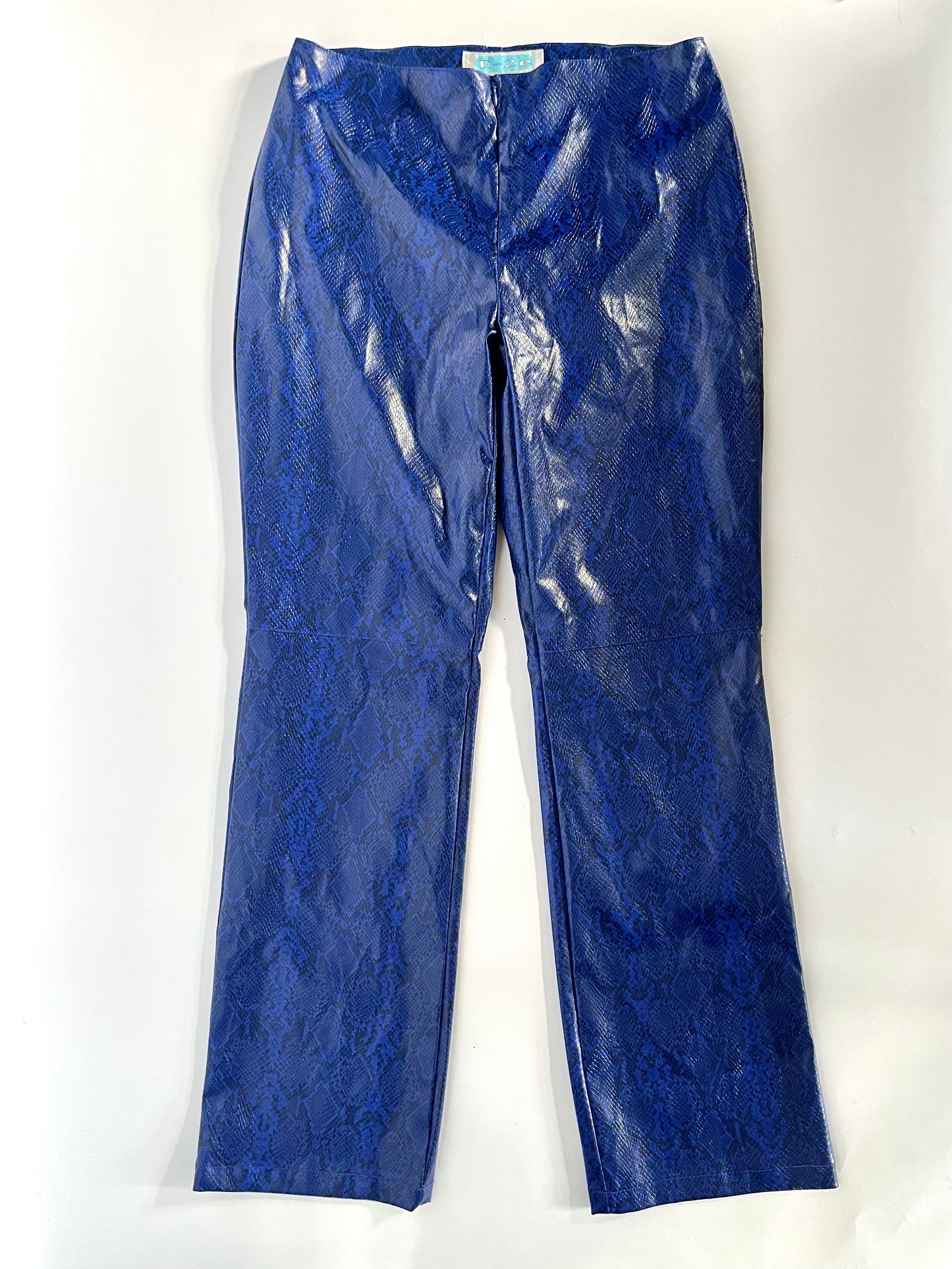 Blue patent snakeskin trousers