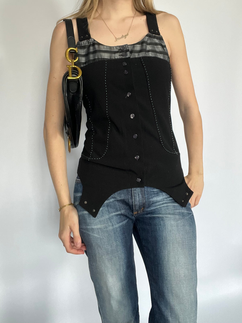 Tartan button up corset top