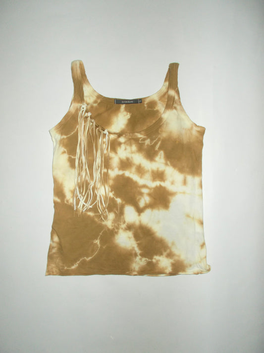 Brown tie dye fringe cami top