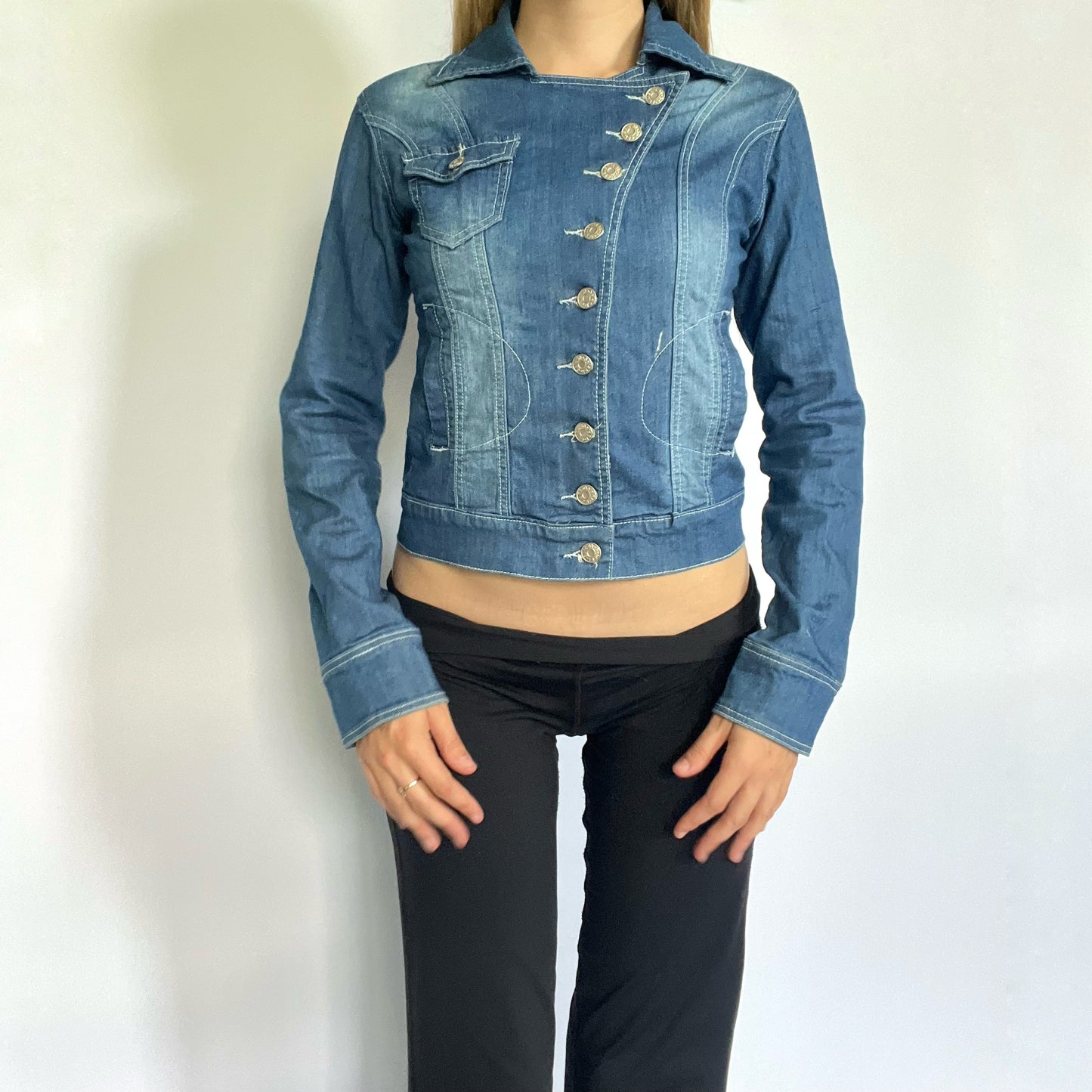 Asymmetric button up denim jacket