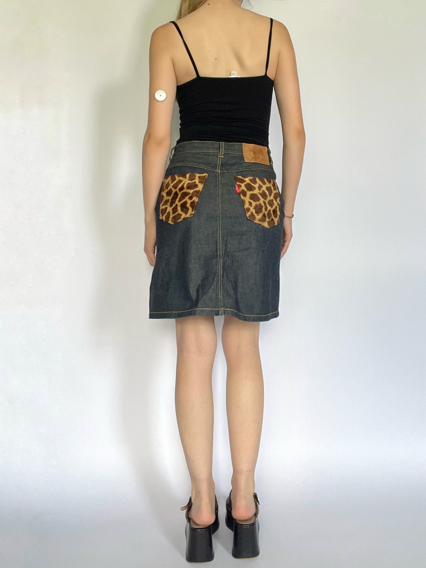 Japanese giraffe knee length denim skirt