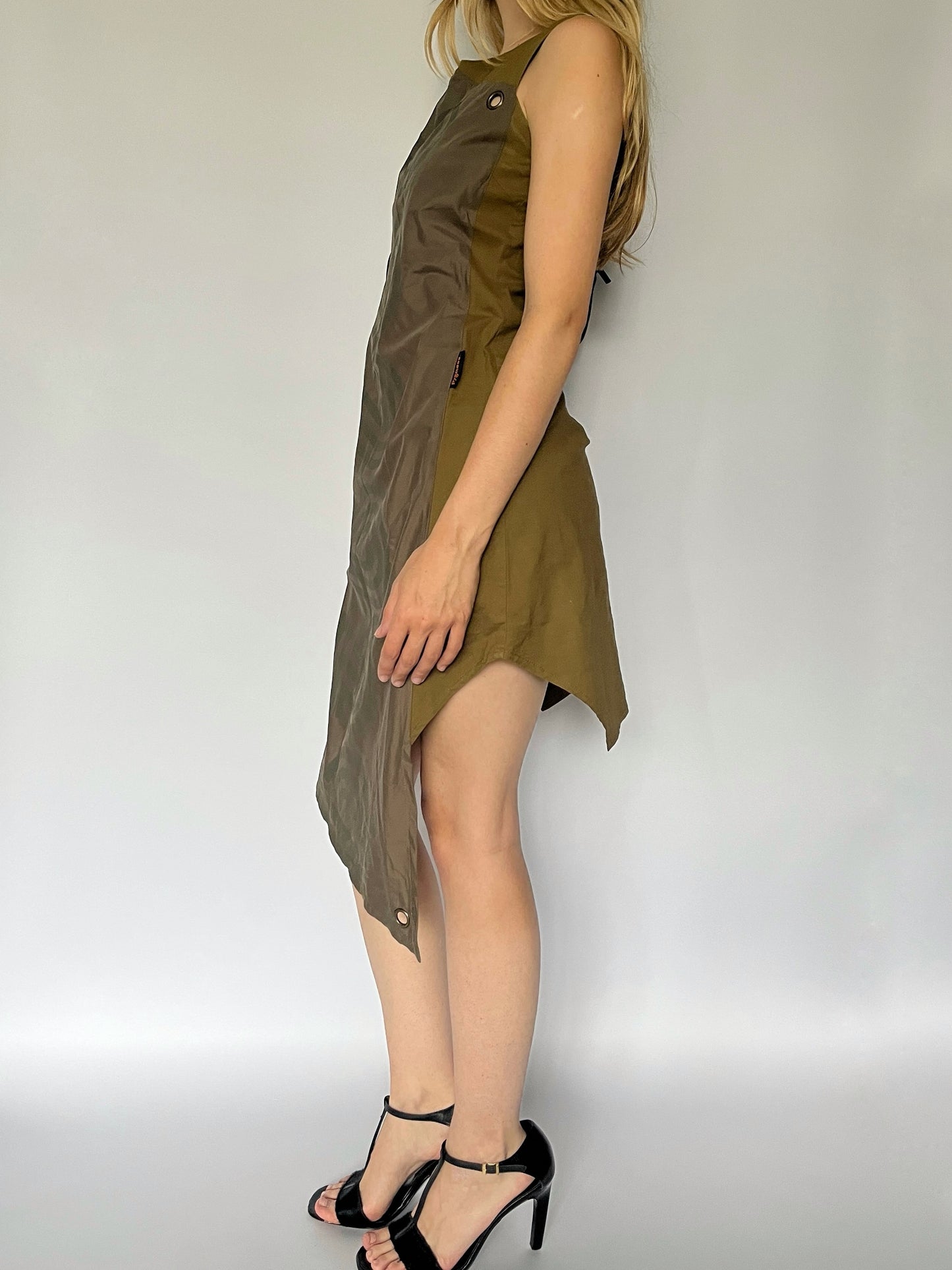 Khaki cargo grommet midi dress