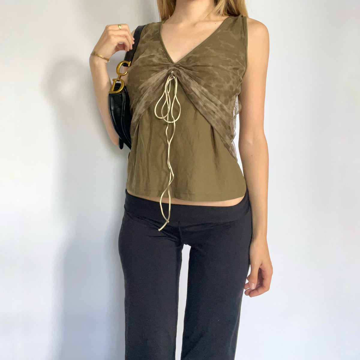 Subversive khaki mesh tie tank top