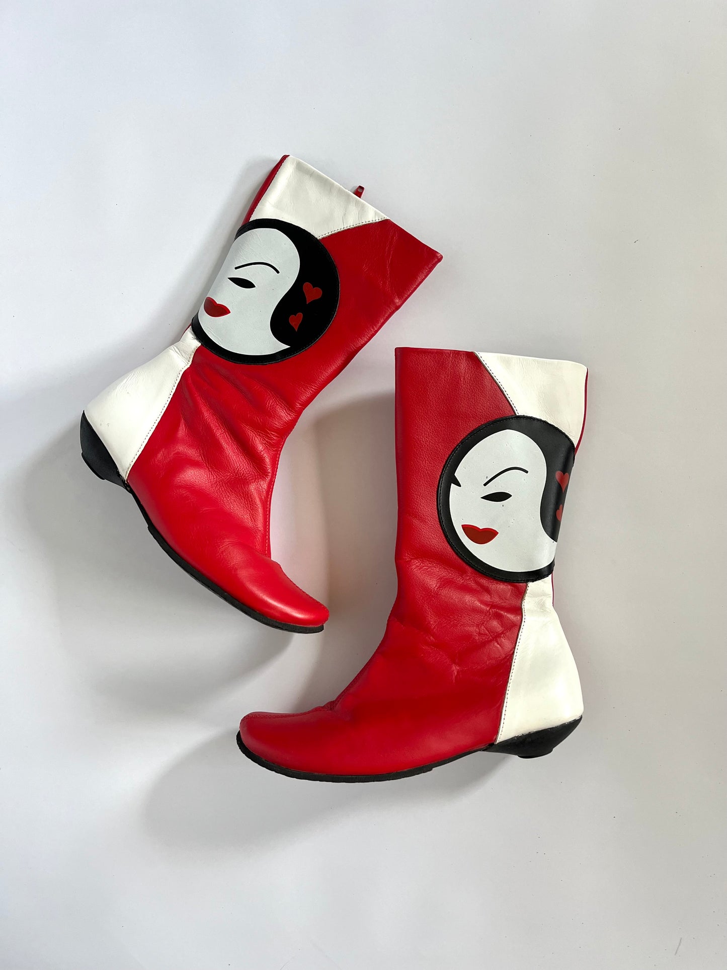 Red graphic leather boots