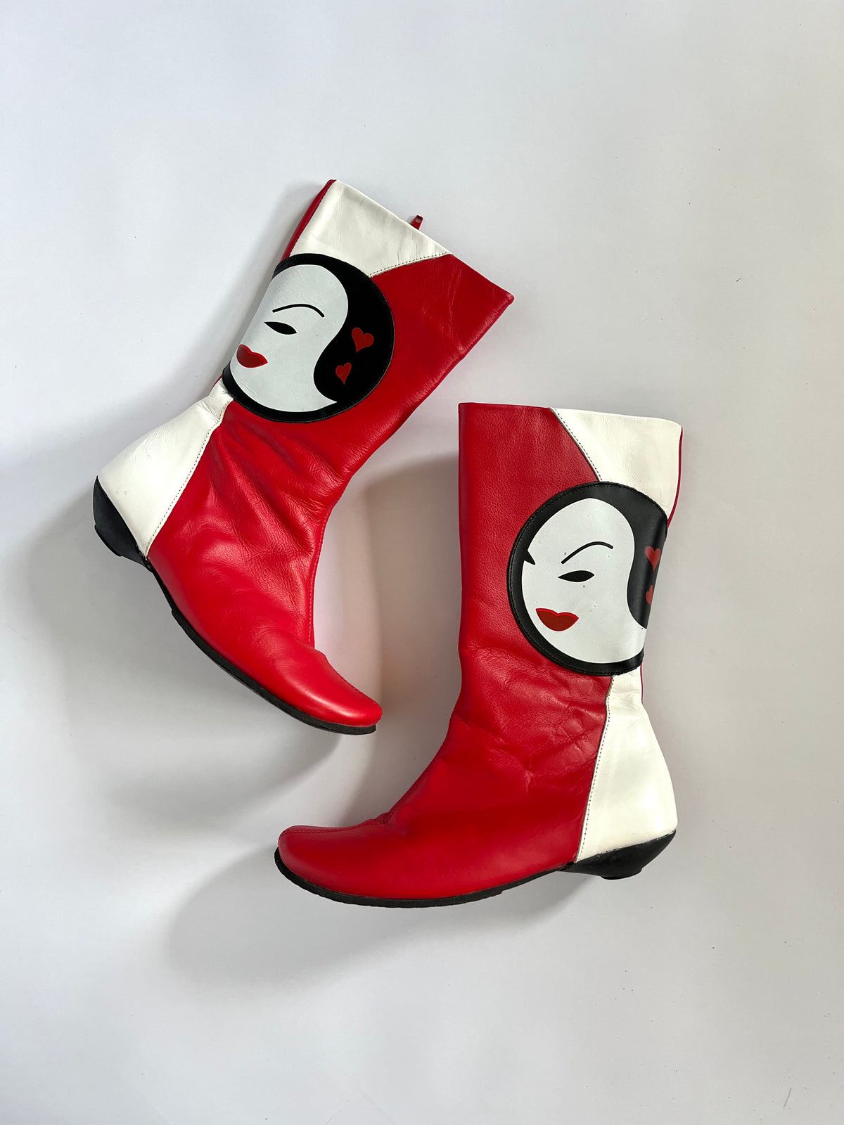 Red graphic leather boots