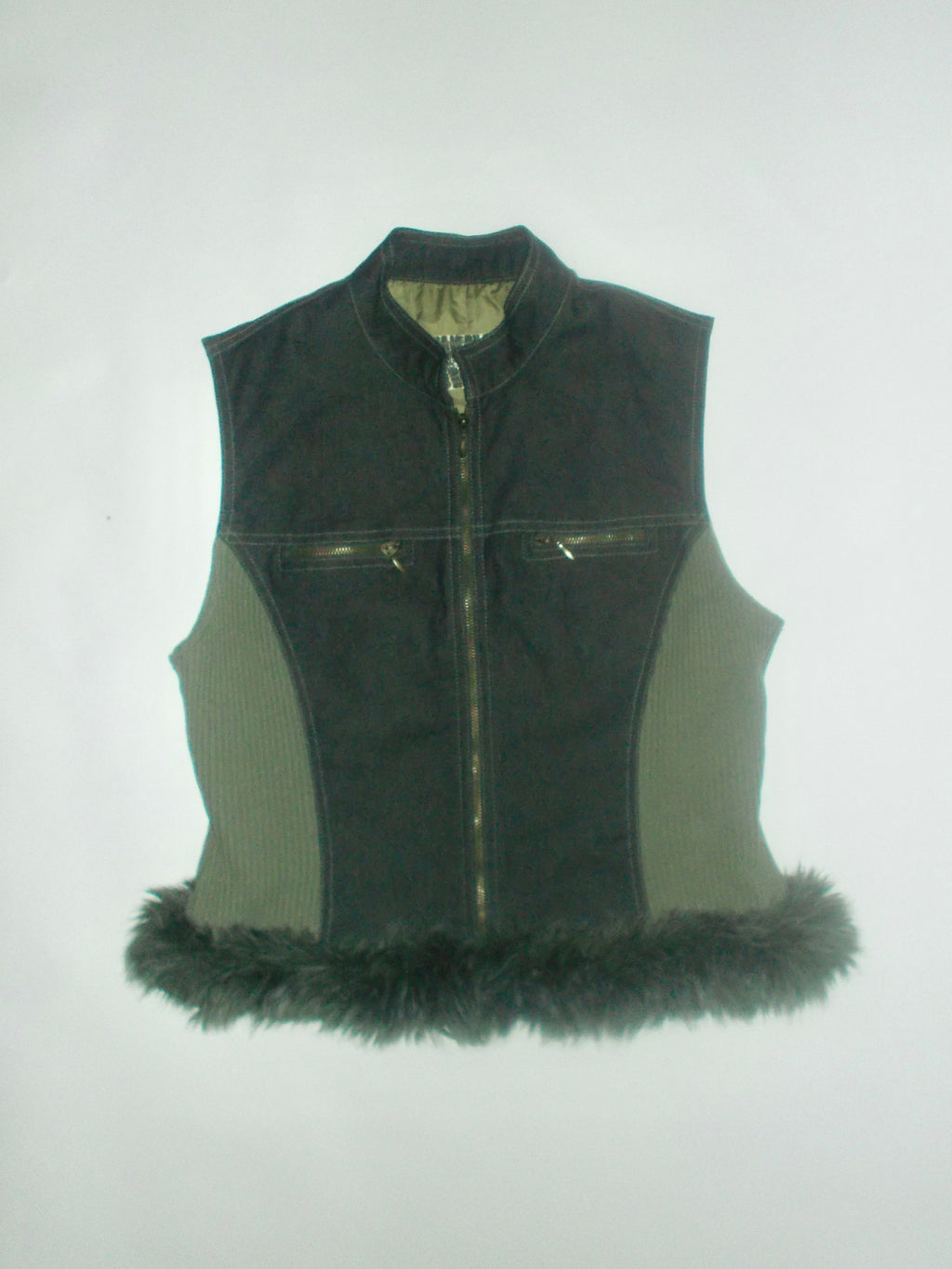 Denim fur trim gilet