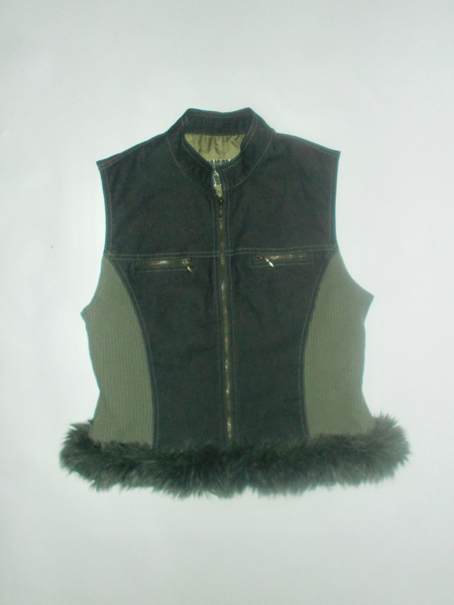 Denim fur trim gilet