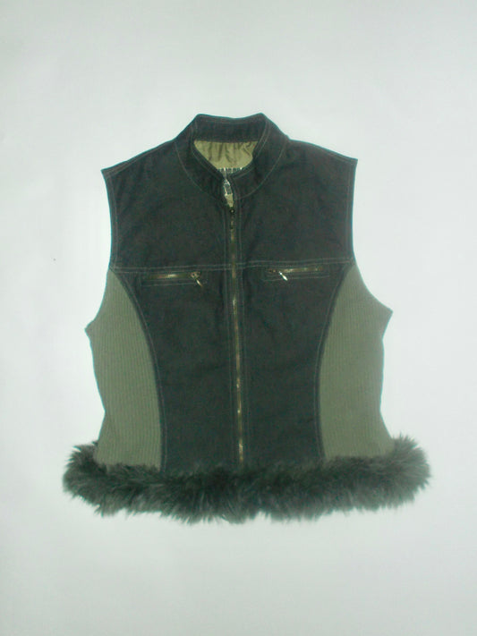 Denim fur trim gilet