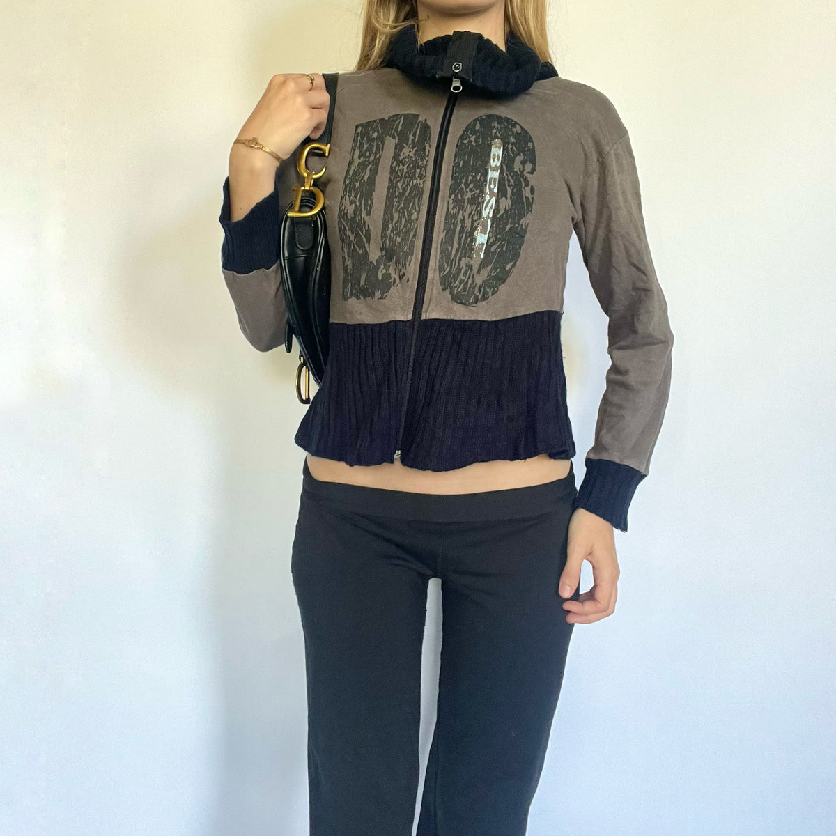 Grey & navy knit zip up jumper