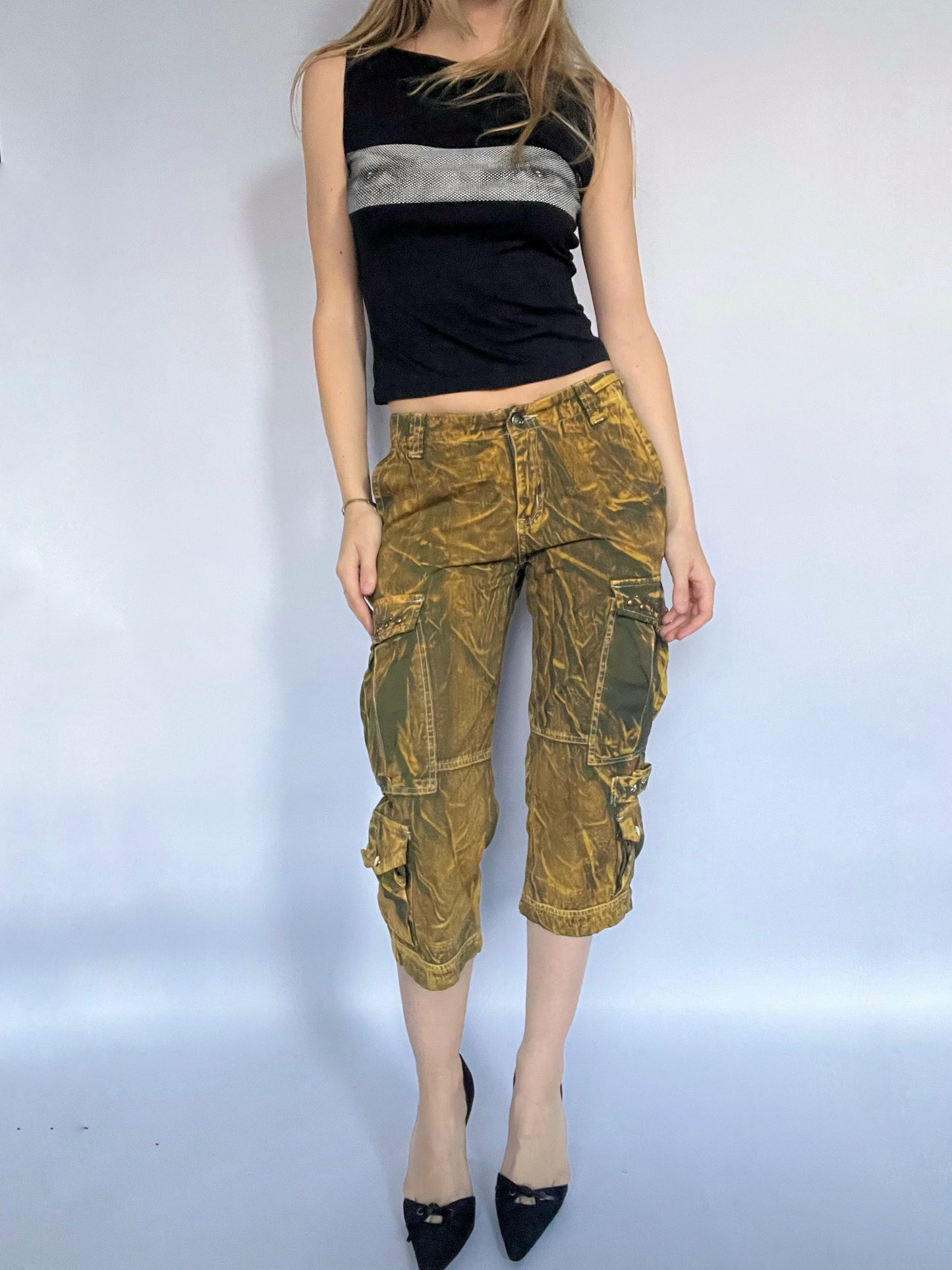 Tie dye studded cargo capris