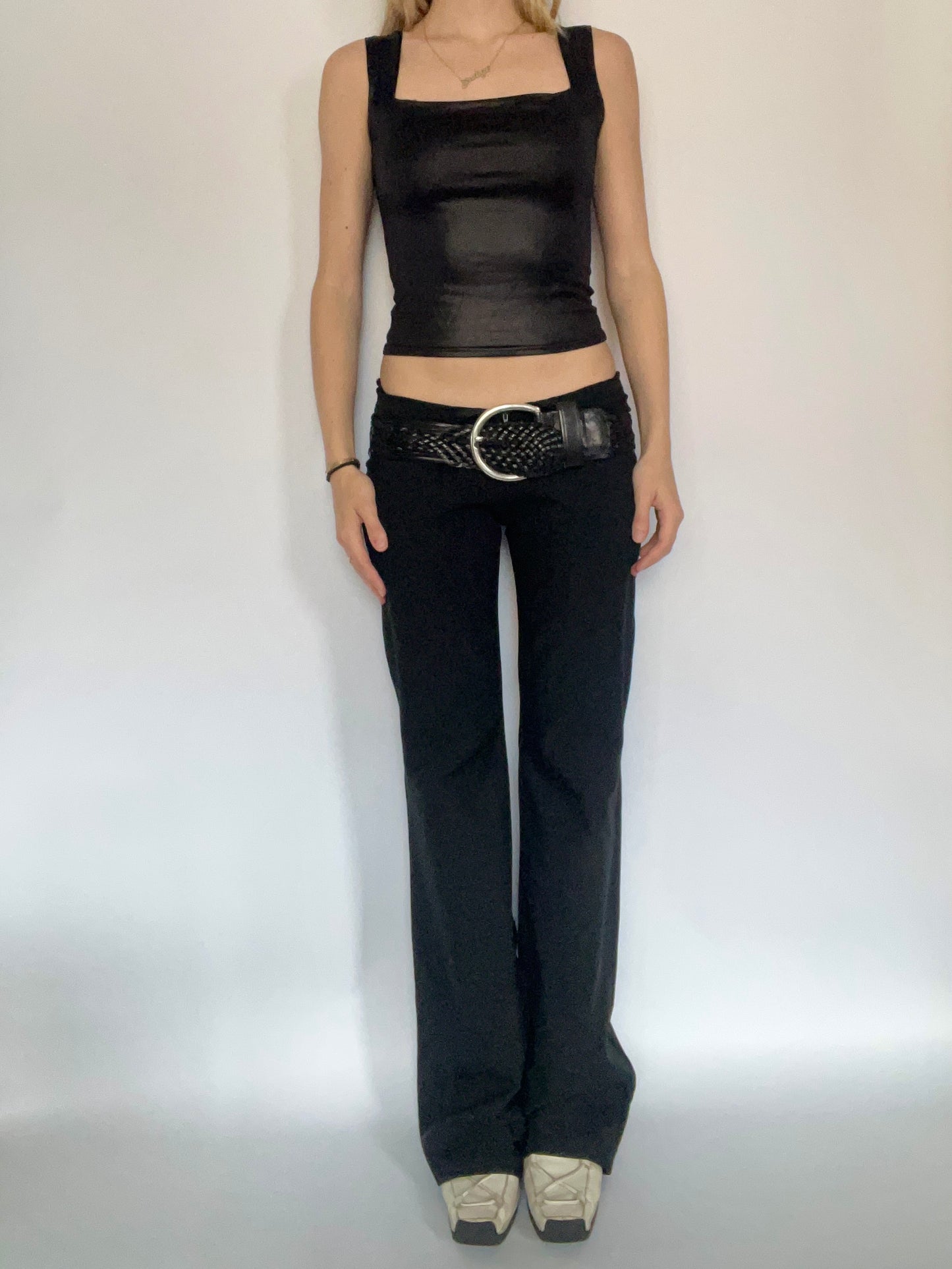 Black shiny cut out tank top