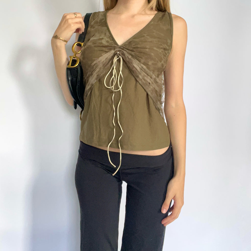 Subversive khaki mesh tie tank top