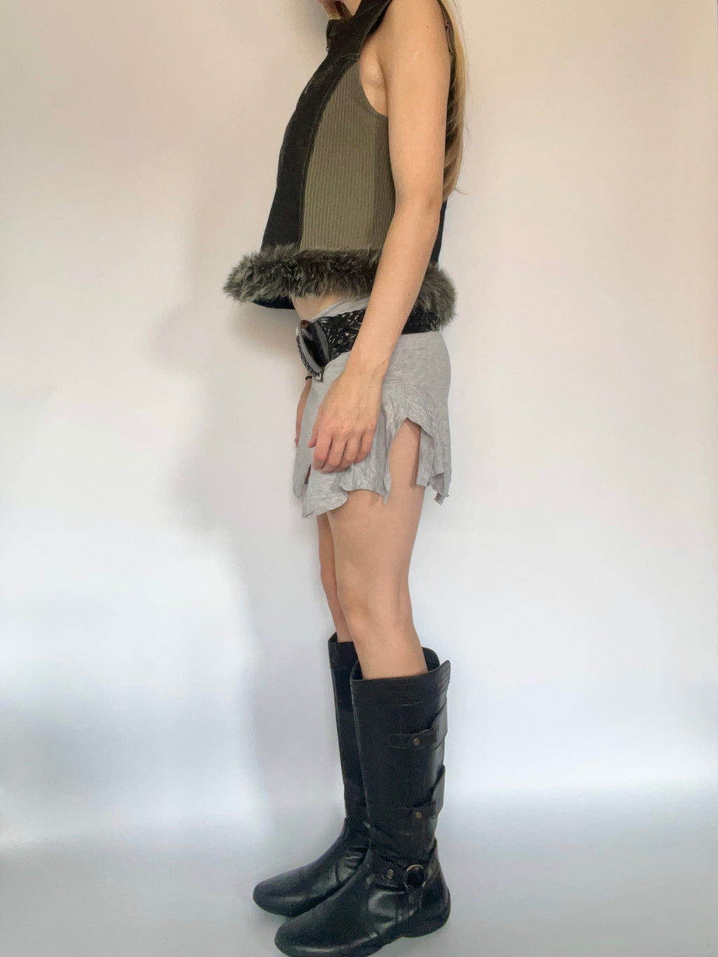Denim fur trim gilet