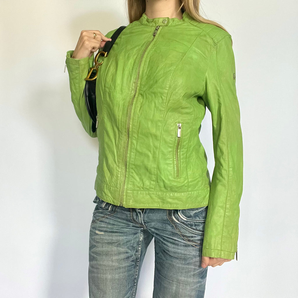 Lime green genuine leather moto jacket