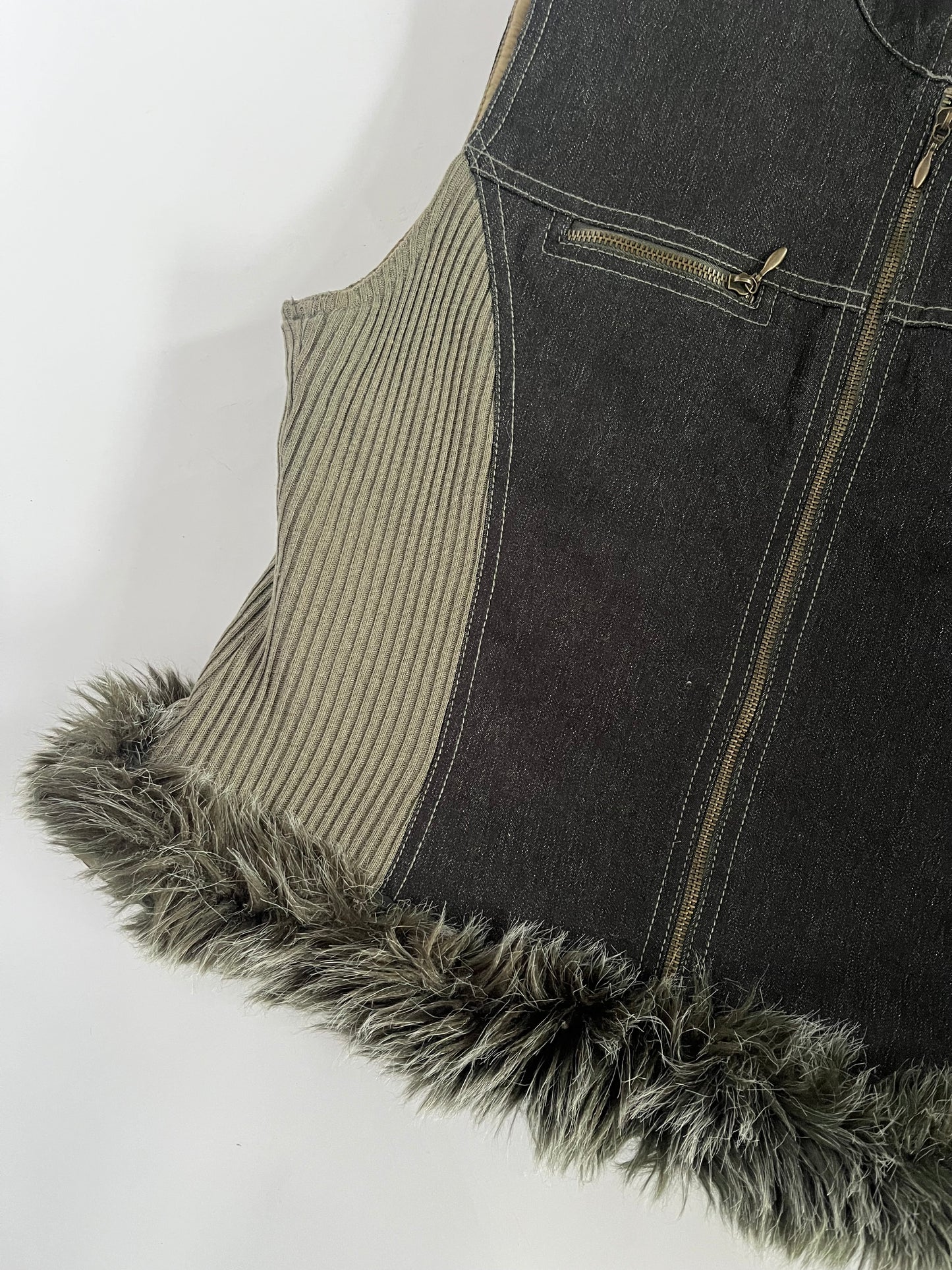 Denim fur trim gilet