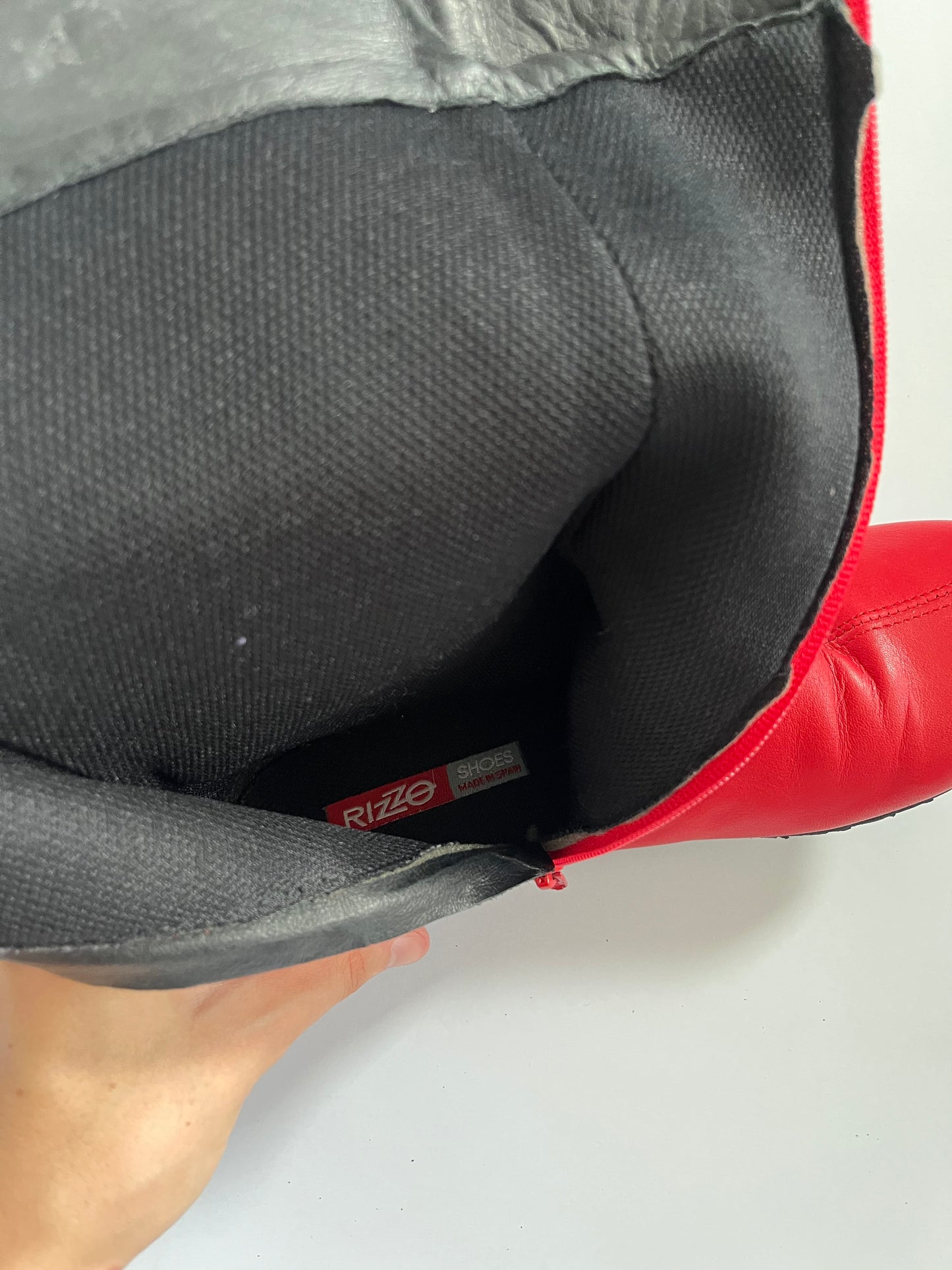 Red graphic leather boots
