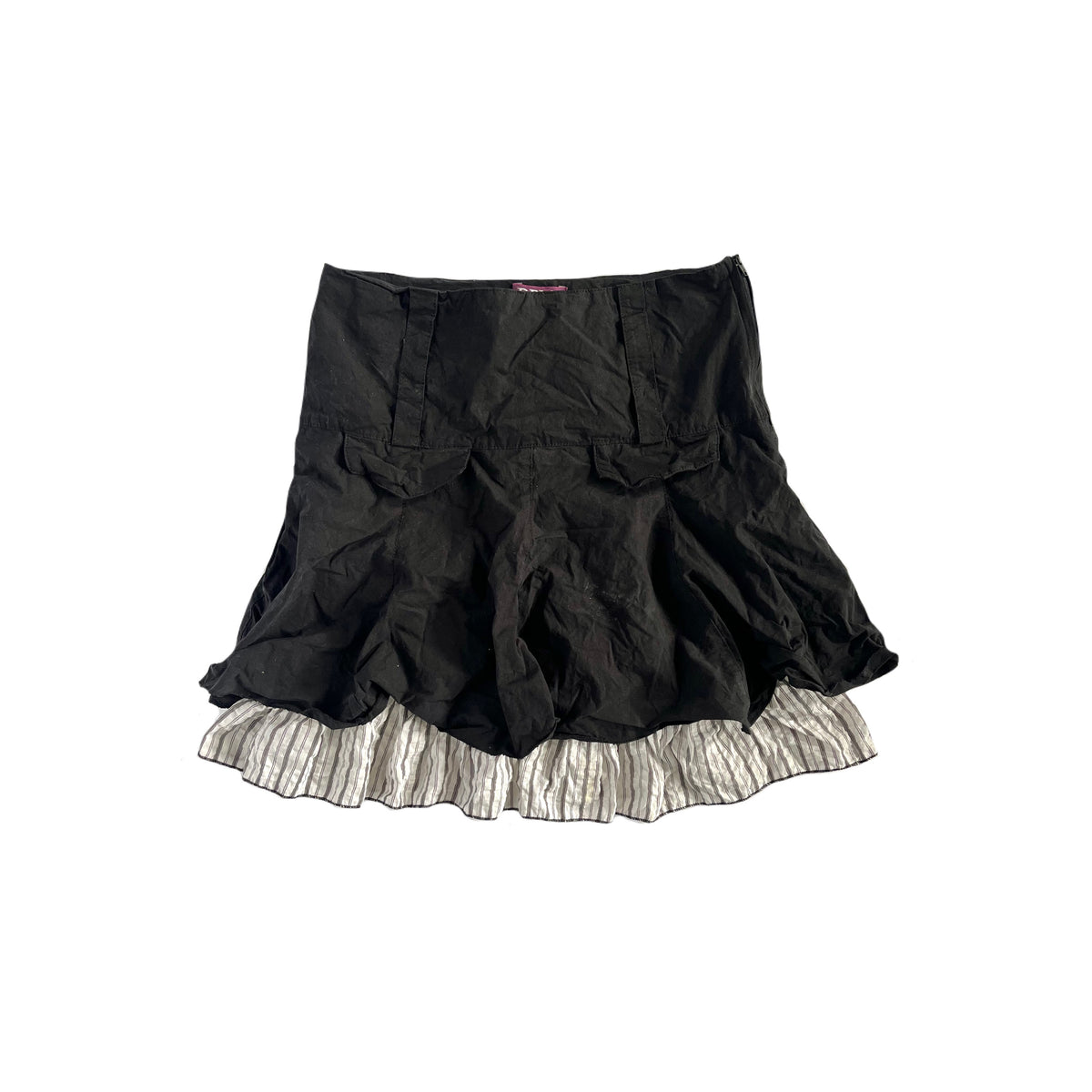 Black & stripe ruffle knee length skirt