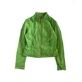 Tight fit green leather zip up moto jacket