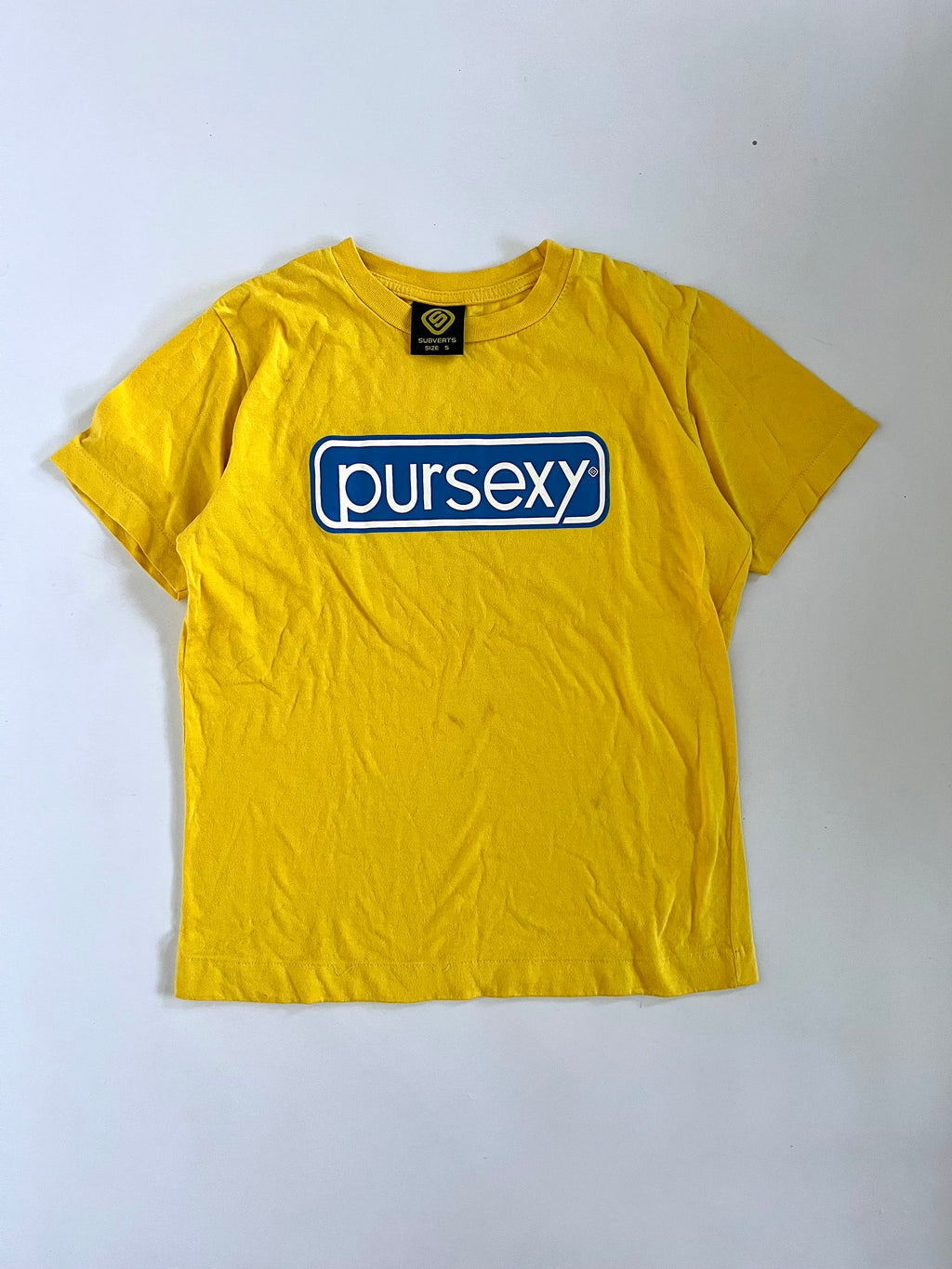 Yellow “pursexy”slogan baby tee