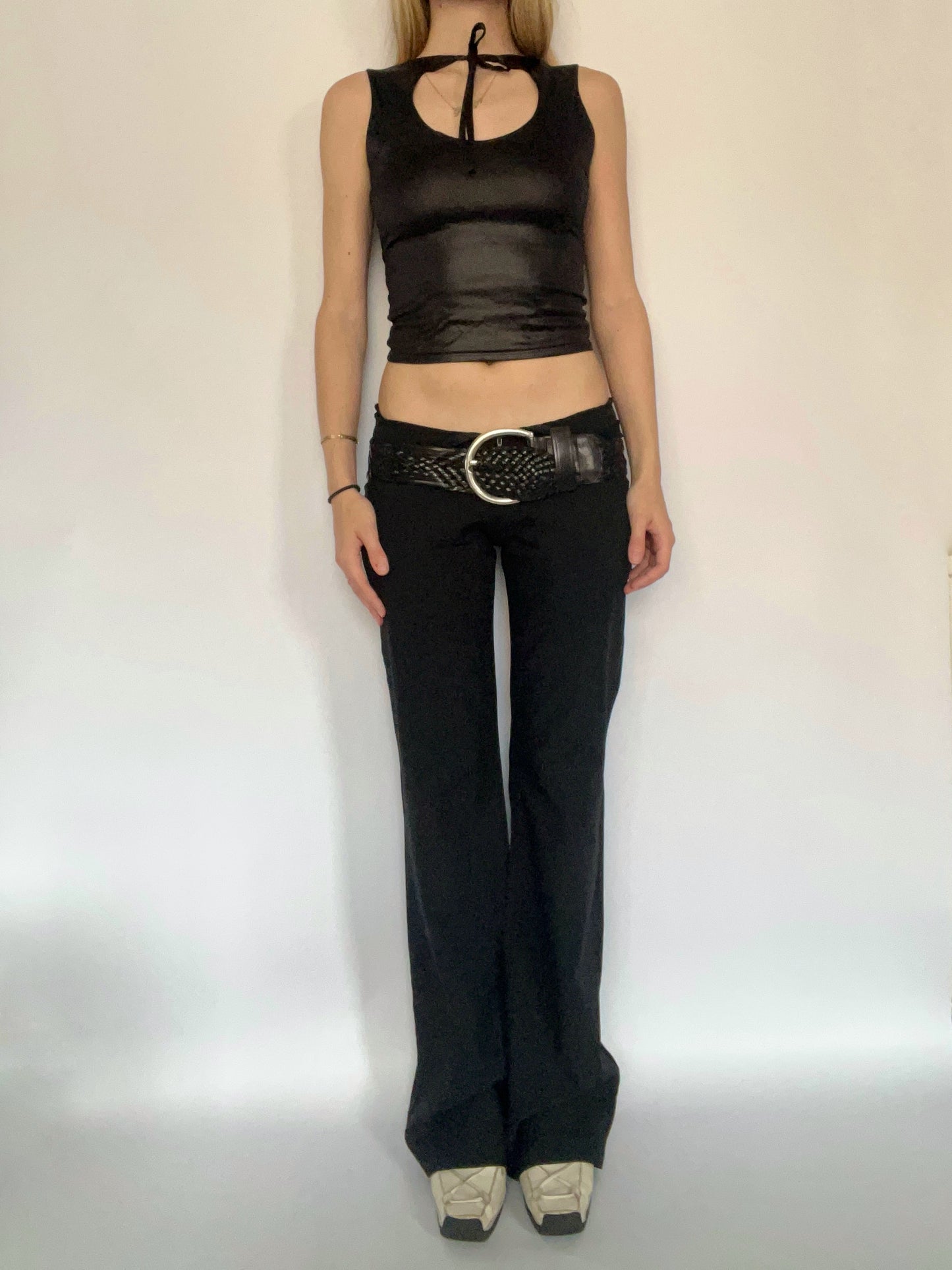 Black shiny cut out tank top