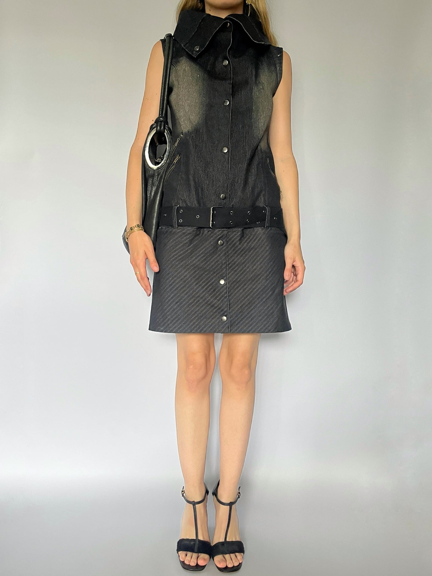 Faded charcoal denim mini dress