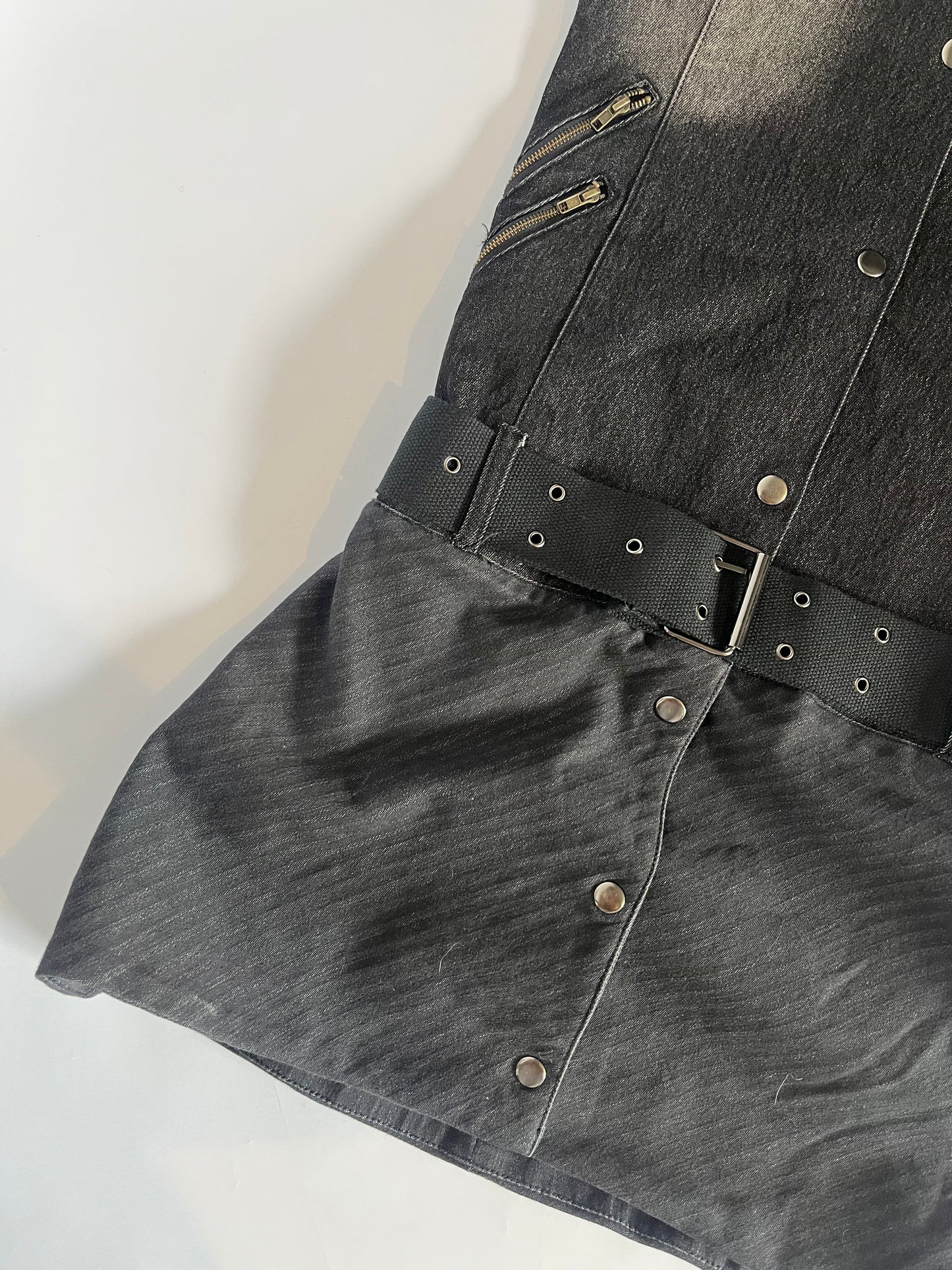Faded charcoal denim mini dress